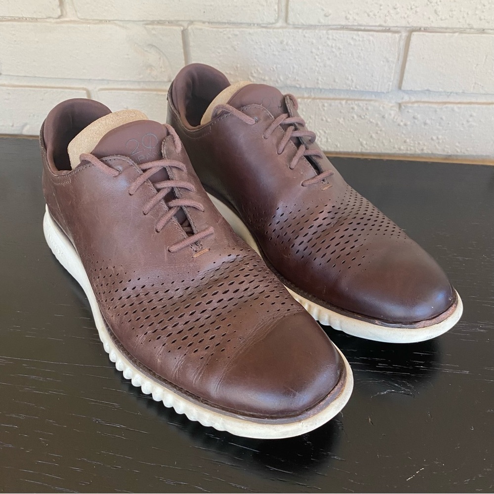 Cole Haan Men's 2.Zerogrand Laser Wingtip Oxford Shoes Brown Ivory, US 9.5 M
